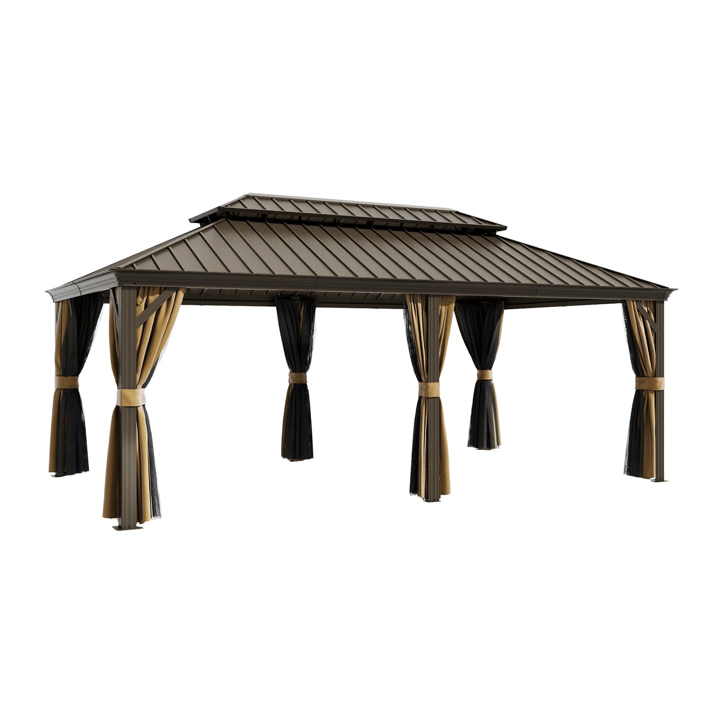 14 ft. x 20 ft. Double Galvanized Steel Roof  Aluminum Frame Outdoor Patio Hardtop Gazebo with Netting and Curtains